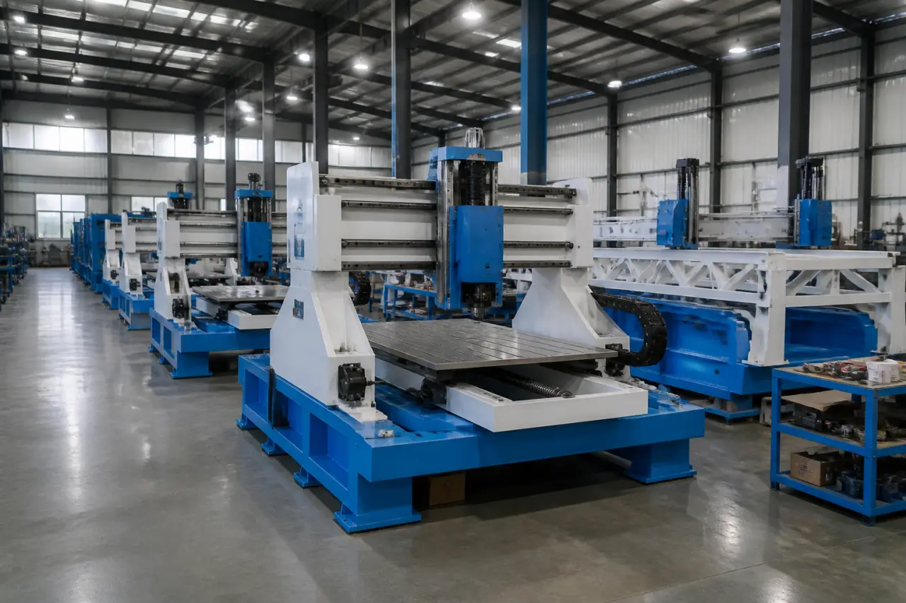 Assembly hall at the Yusheng factory with machines lined up in rows